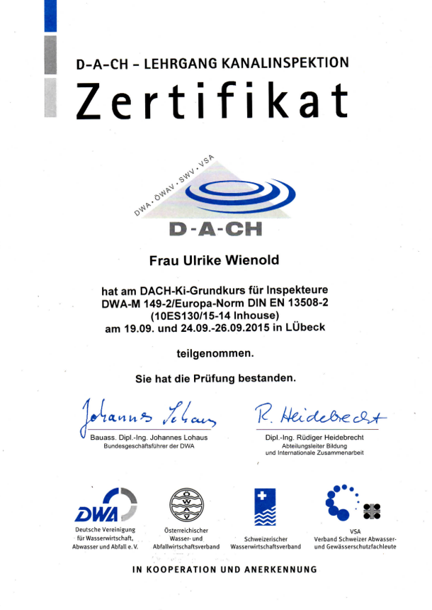 Zertifikat Kanalinspektion
